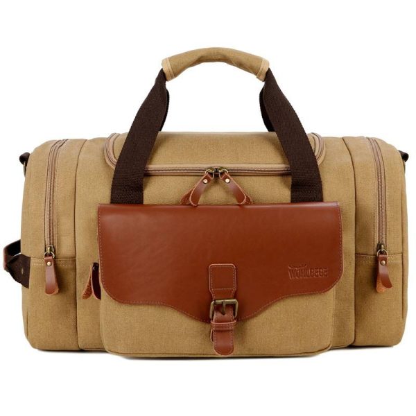 Canvas Large Capacity Leather Travel Duffel Bag