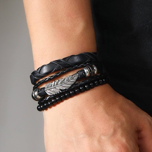 PU Simple hand-woven alloy feather bracelet - Image 4