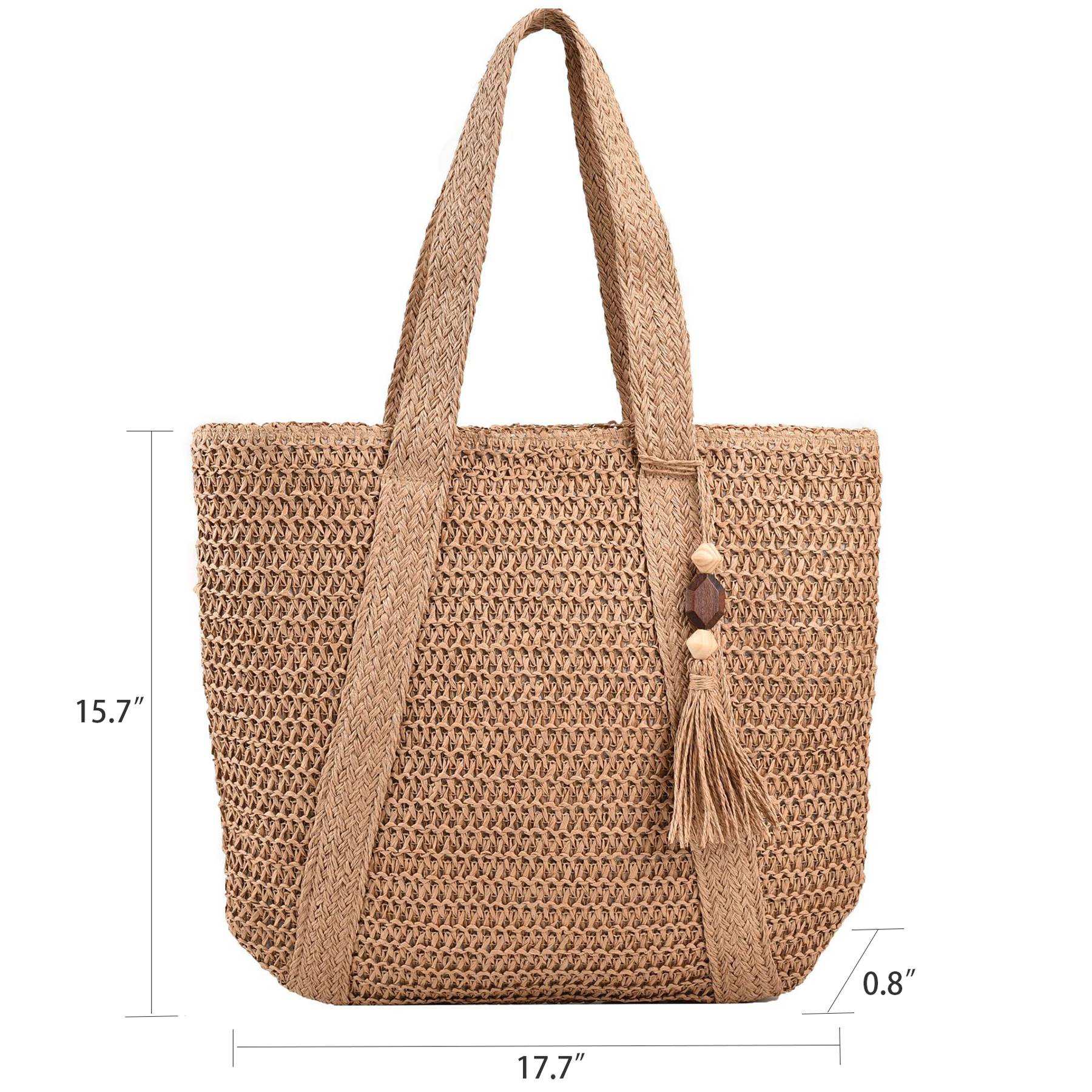 Jute Straw Beach Tote Bag Summer Woven with Tassels - Image 4