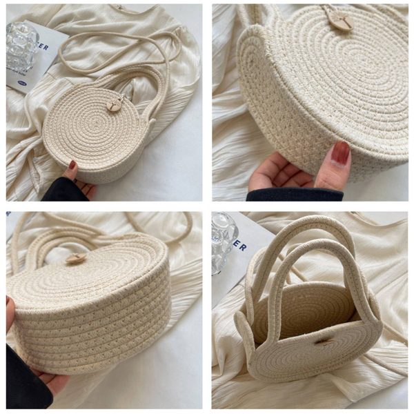 Straw Solid Round Tote Cross-body Bag - Image 3