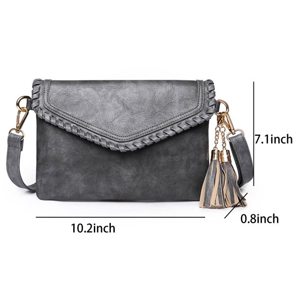 Women's PU Leather Envelope Purse Messanger Bag With Tassels - Image 7