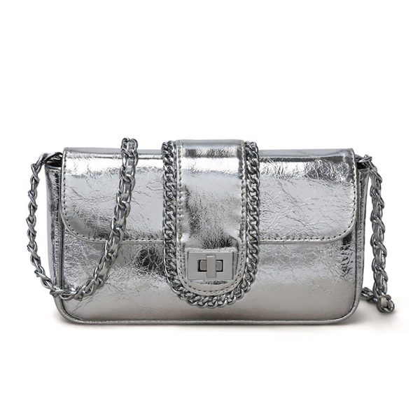 Genuine Leather cross-body metal chain messenger bag