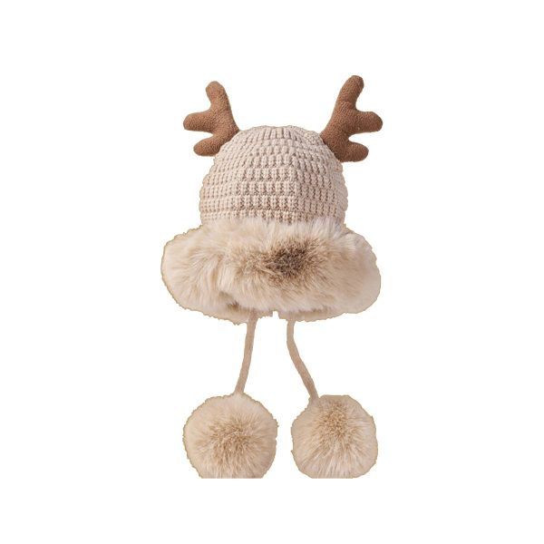 Women winter cover ear antler knit hat - Image 3