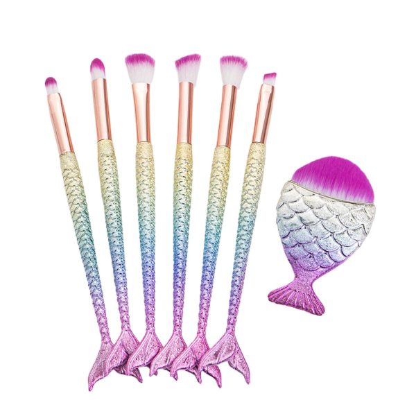 7Pcs Mermaid Makeup Brush Set with Soft Nylon Bristles - Image 3