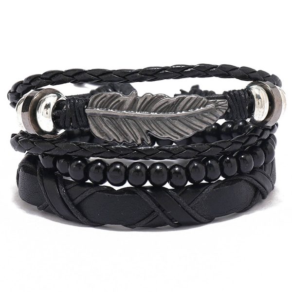PU Simple hand-woven alloy feather bracelet