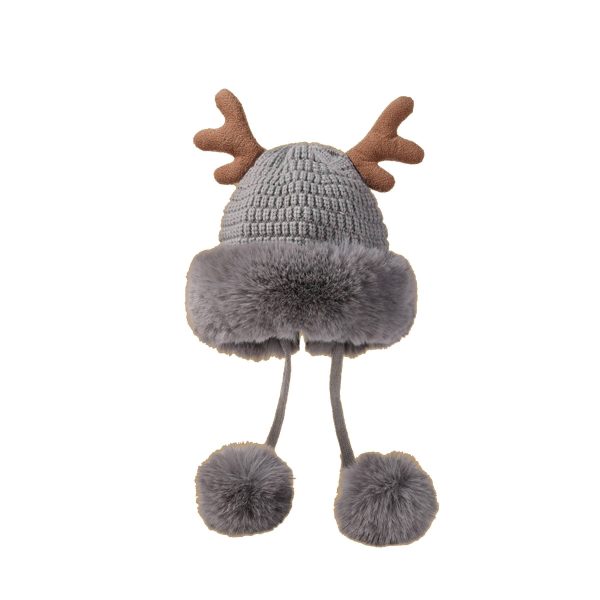 Women winter cover ear antler knit hat