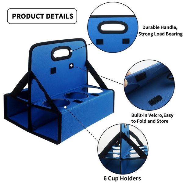 Foldable Portable 6-Slot Polyester Drink Holder - Image 2