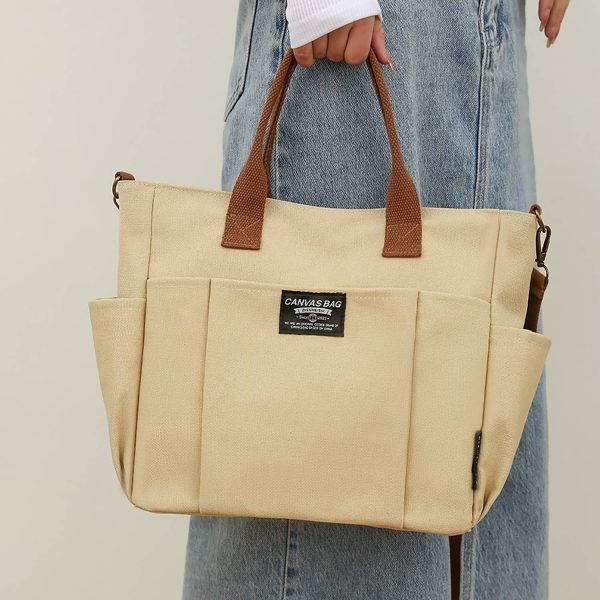 Commuter Women'S Canvas Tote Bag W/ Multi-Pocket Design - Image 6