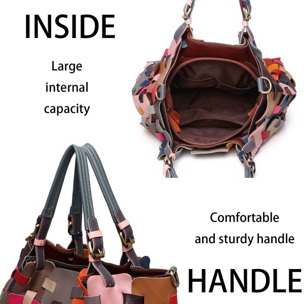 Genuine Leather Colourful square-paneled tote bag - Image 3