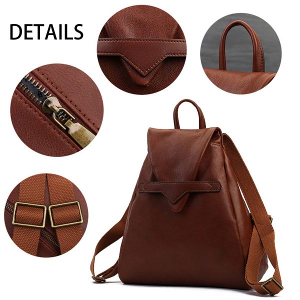 Genuine Leather Solid color commuter backpack - Image 3