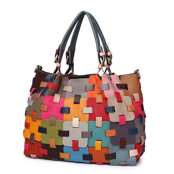 Genuine Leather Colourful square-paneled tote bag