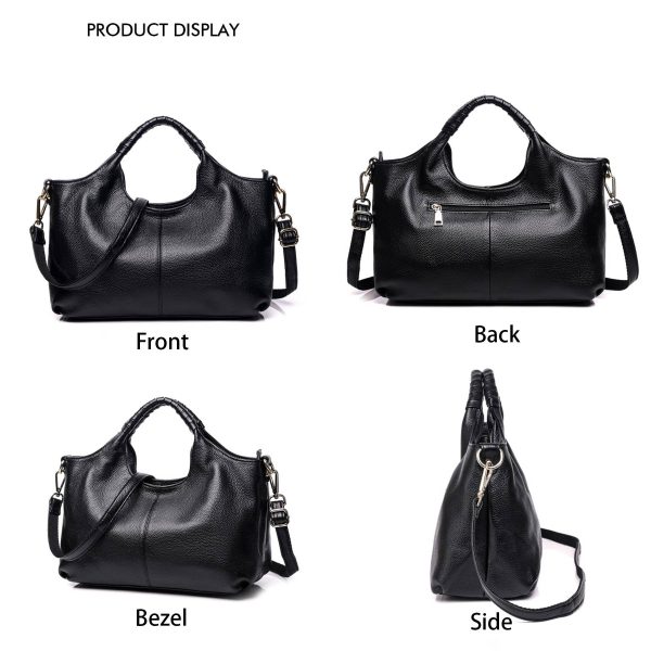 Genuine Leather Handle Satchel Shoulder Bag - Image 5