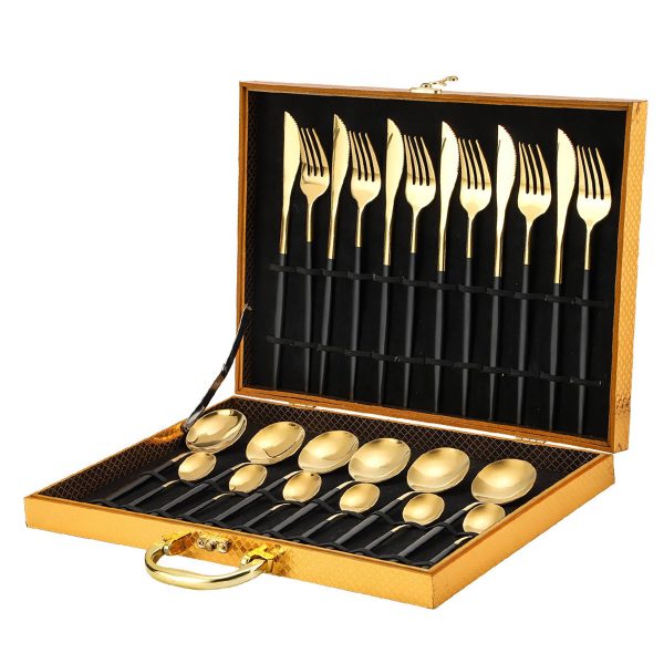 24pcs Gold Stainless Steel Tableware Cutlery Set Gift Box - Image 3