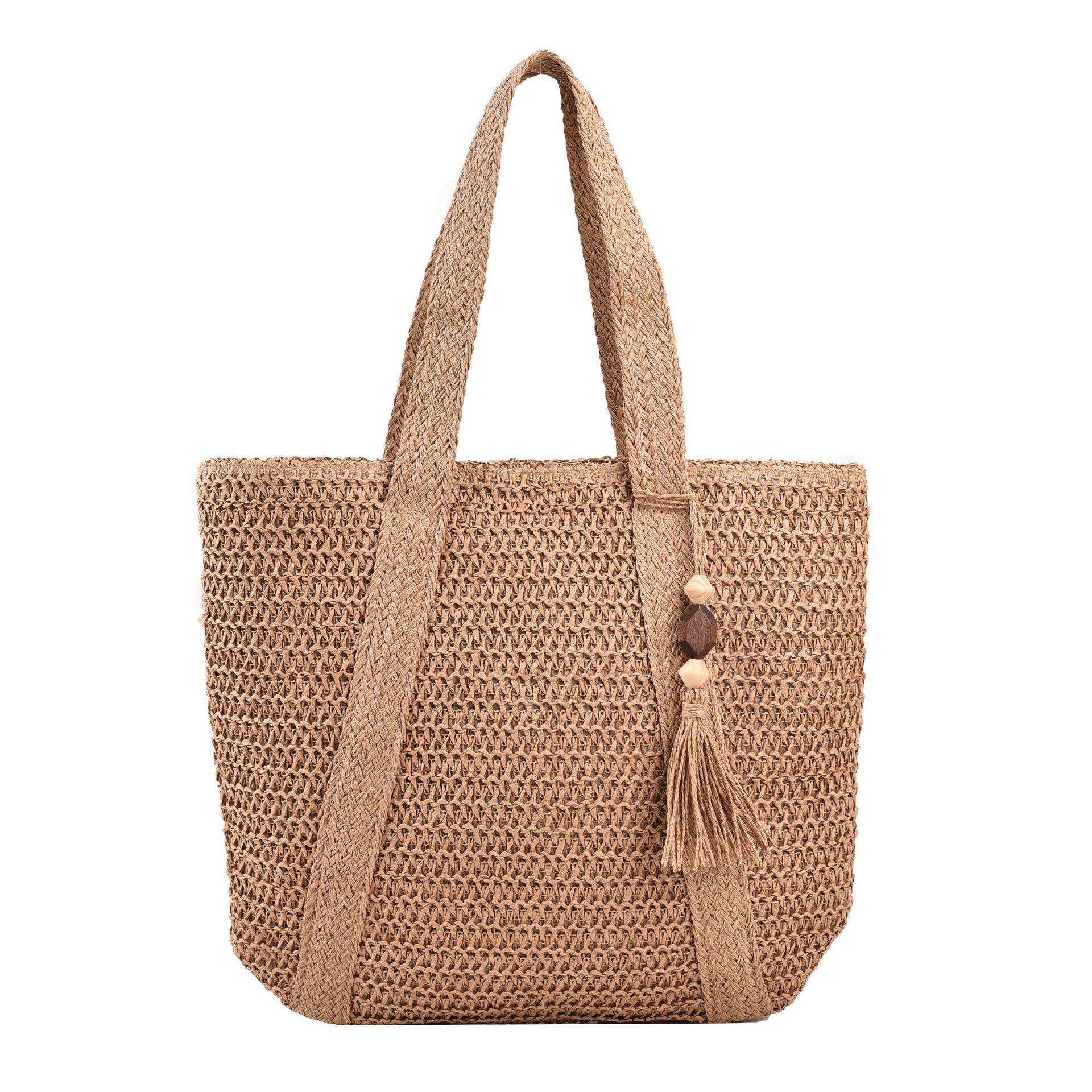 Jute Straw Beach Tote Bag Summer Woven with Tassels