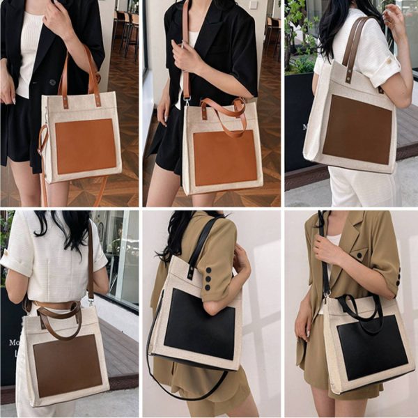 Canvas Tote Bag PU Leather Handles Adjustable strap - Image 6
