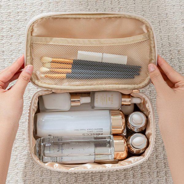 Large Capacity Corduroy Makeup Bag w/ Mesh Pocket - Image 5