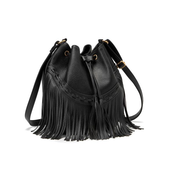 PU leather Drawstring Purse Tassel Crossbody Shoulder Bag - Image 2