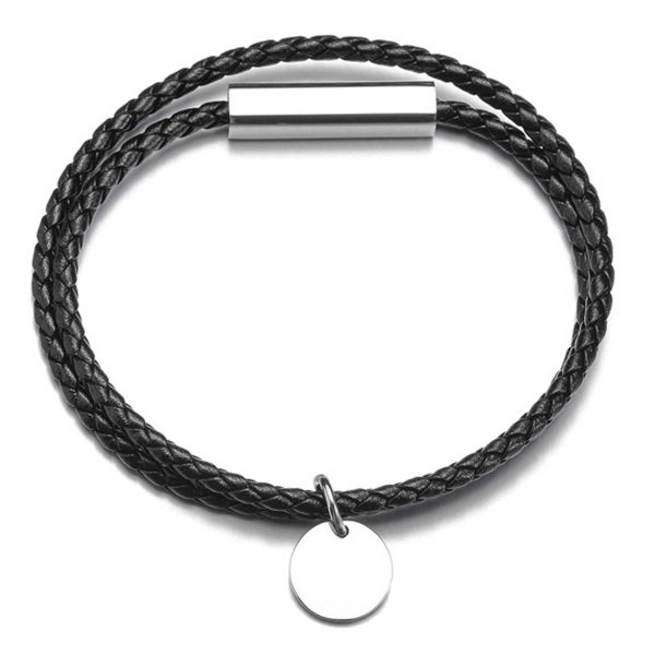 Steel Braided leather rope round pendant bracelet