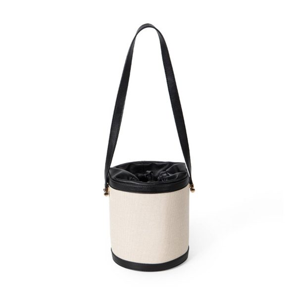 Contrasting canvas-paneled bucket shoulder bag - Image 2