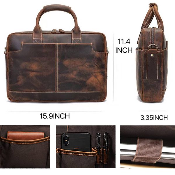 Genuine Leather Briefcase Messenger 15.6 Inch Laptop Bag - Image 4