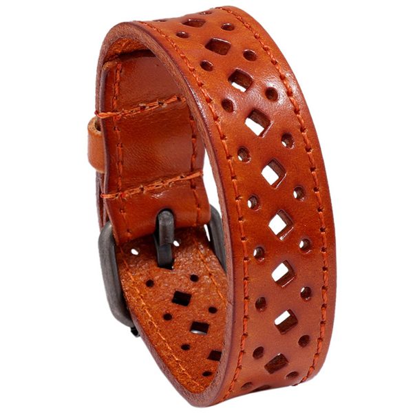 PU Vintage openwork wide leather bracelet - Image 3