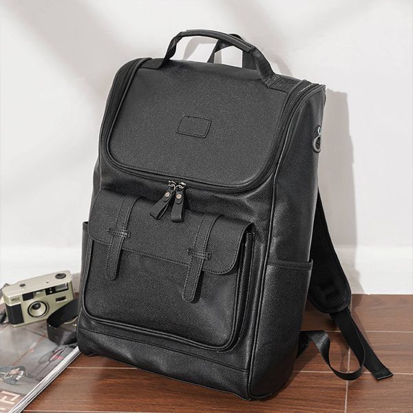 Large-Capacity PU Leather Student Backpack w/ USB Port - Image 2