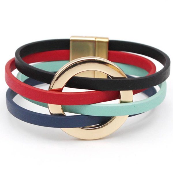 PU Multi-layered wristband, large ring cuff bracelet - Image 6