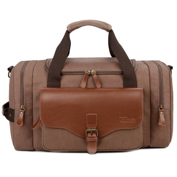 Canvas Large Capacity Leather Travel Duffel Bag - Image 6