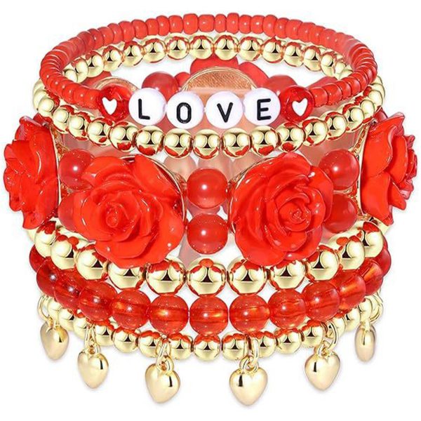 Acrylic Plastic Pink heart pendant beaded bracelet - Image 5