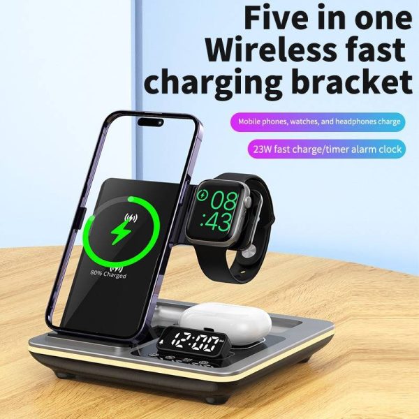 5-In-1 Electric Folding Wireless Charger W/ Alarm Clock - Image 7