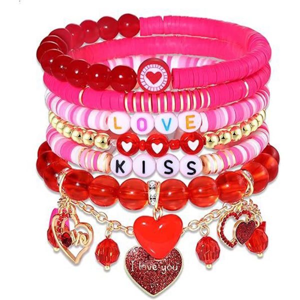 Acrylic Plastic Pink heart pendant beaded bracelet