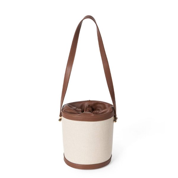 Contrasting canvas-paneled bucket shoulder bag - Image 3