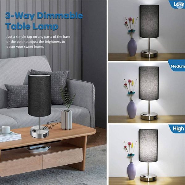USB Ports Dimmable Touch Control Metal Table Lamp - Image 4