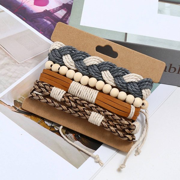 Jute Woven wooden beads men's bracelet - Image 2