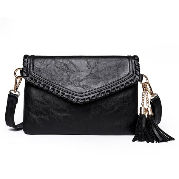 Women's PU Leather Envelope Purse Messanger Bag With Tassels