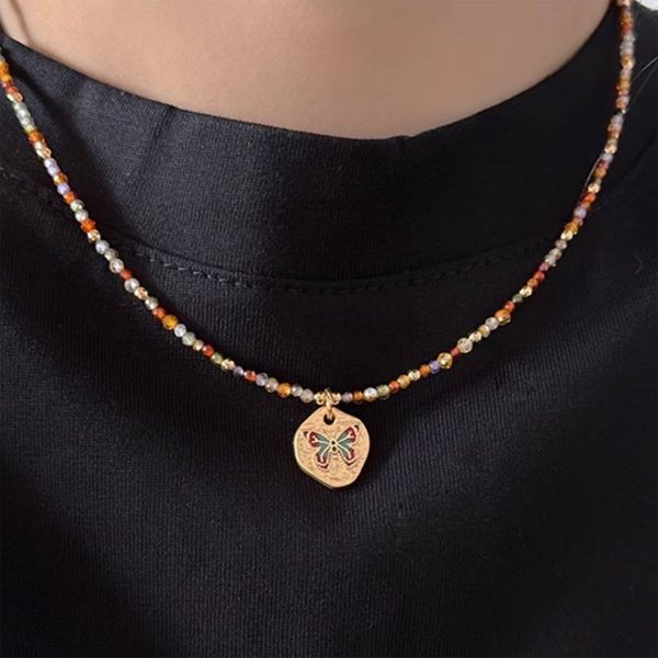 Brass Colorful beaded butterfly necklace bracelet set - Image 2