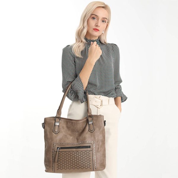 PU Top Handle Bags with Rivet Multi - Image 3