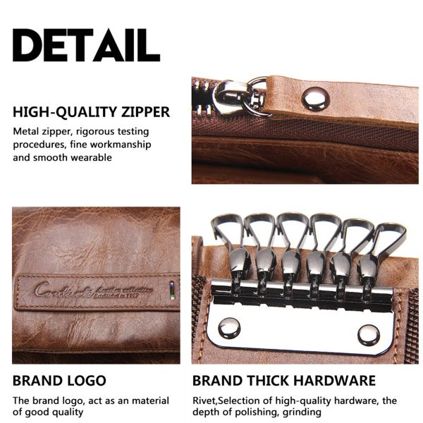 Genuine Leather Key Holder Wallet Men Coffee Black - Image 4