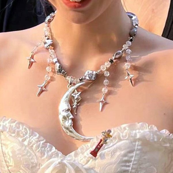 Alloy Premium moon pearl tassel necklace