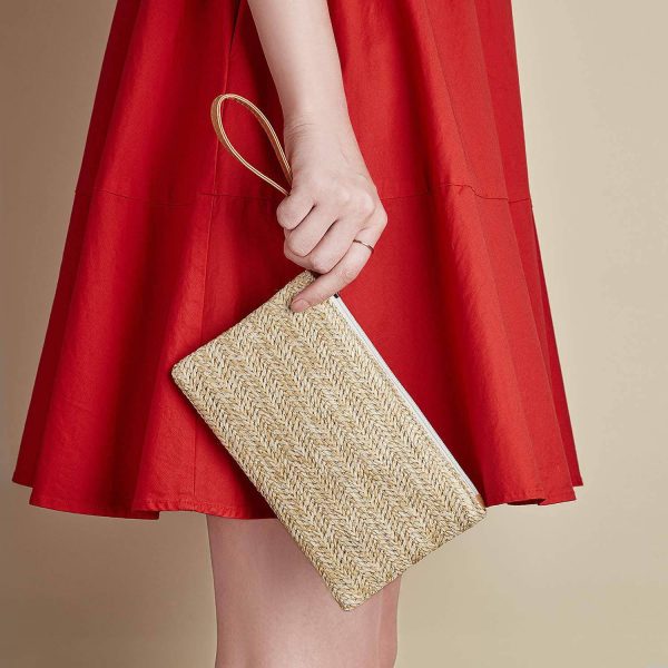 Women Stylish Portable Straw Handbag with Zipper - Image 3