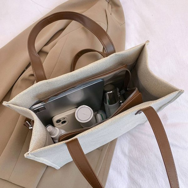Canvas Tote Bag PU Leather Handles Adjustable strap - Image 9