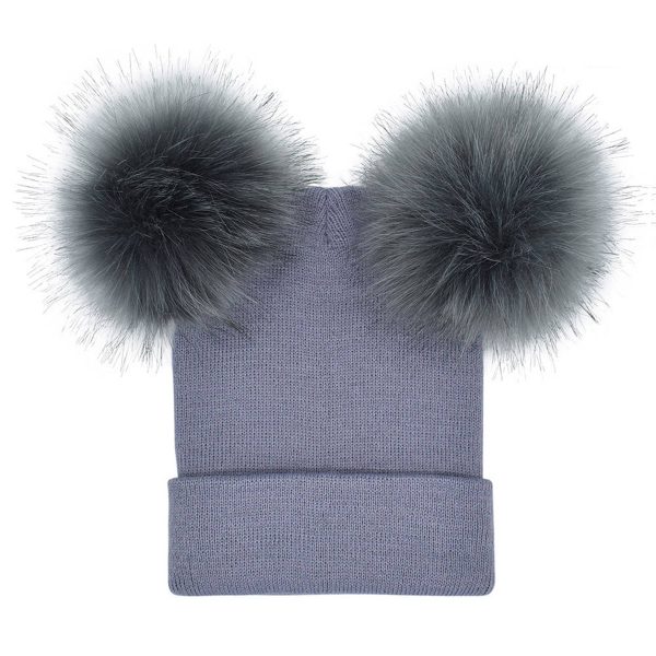 Acrylic Winter double furball knitted beanie - Image 3
