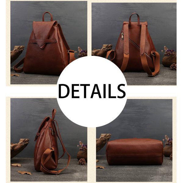 Genuine Leather Solid color commuter backpack - Image 4