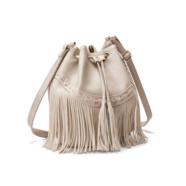 PU leather Drawstring Purse Tassel Crossbody Shoulder Bag
