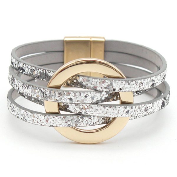 PU Multi-layered wristband, large ring cuff bracelet - Image 2