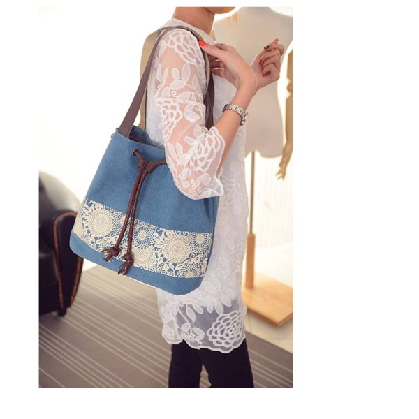 Women Printing Drawstring Canvas Tote Bags - Image 9