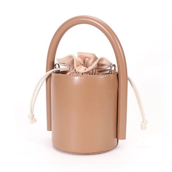 Genuine Leather Cylinder bucket cross-body Drawstring bag - Image 3