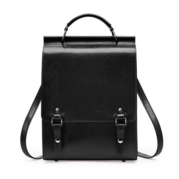 Genuine Leather Ladies Vintage Large Black College Backpacks - Image 3