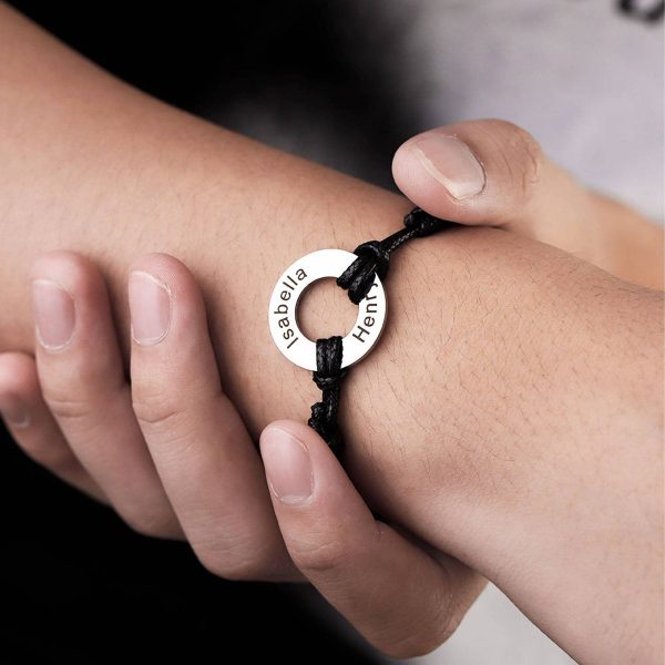 Circular engraved leather bracelet