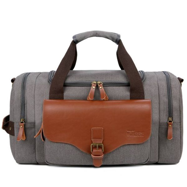 Canvas Large Capacity Leather Travel Duffel Bag - Image 3
